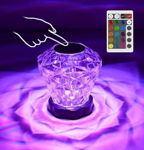LED Tischlampe aus Kristall,16 Farben 4 Modi Touch Control Rose Rose Crystal Lamp, Tischlampe Touch Dimmbar Mit Fernbedienung,USB wiederaufladbare Rose Schatten Tischlampe für Schlafzimmer Wohnzimmer