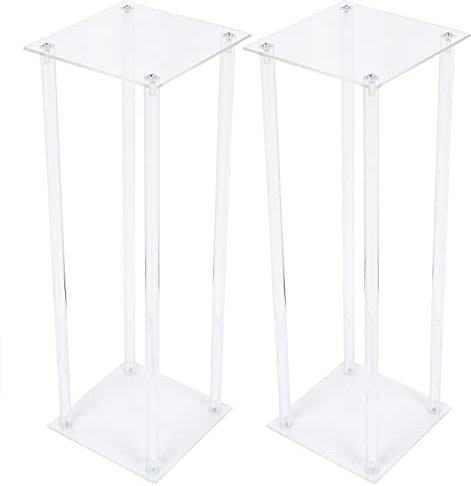 2 unidades de soporte acrílico para flores con columna central transparente, 20 x 20 x 60 cm, para decoración de mesa, decoración de bodas