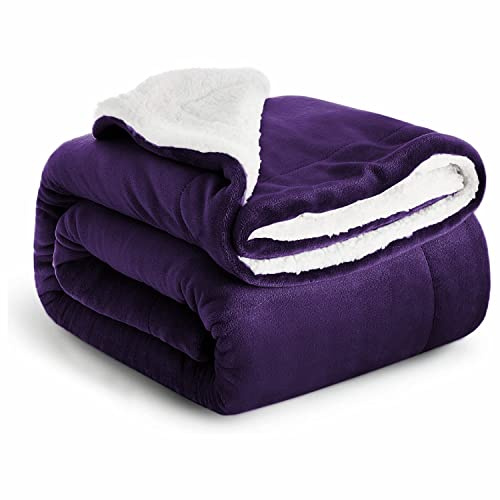 IR Imperial Rooms Sherpa Fleece Throw Blanket - Fluffy Microfiber Solid Blankets - Thick and Warm Soft Cozy Throws for Bed Sofa and Couch Purple, Throw/Single Size, 130x150cm