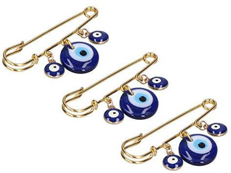 Evil Eye Barnvagn Pin För Baby Brosch Legering, Glaspärlor 3 Styck Klädnålar 3 Blå Ögon Hängen Guldnål Utsökt Multifunktionella Säkerhetsnålar För Klädväska Scarf Dekoration