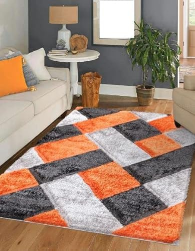 Abstract Design Modern Shaggy Rugs for Living Room Soft Thick Pile Large Rug for Bedroom Small Floor Mat (Orange, 120 x 170 cm)