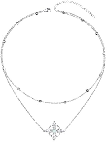 HUKKUN Chaîne de sorcière en argent 925 - Nœud de sorcière - Double chaîne - Bijou pour femme, Argent sterling