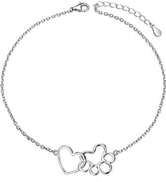 Pfote Armband 925 Sterling Silber Herz Hund Katze Pfoten Armbänder Pfote Schmuck Geschenke für Damen Frauen Mädchen Hund Katze Liebhaber