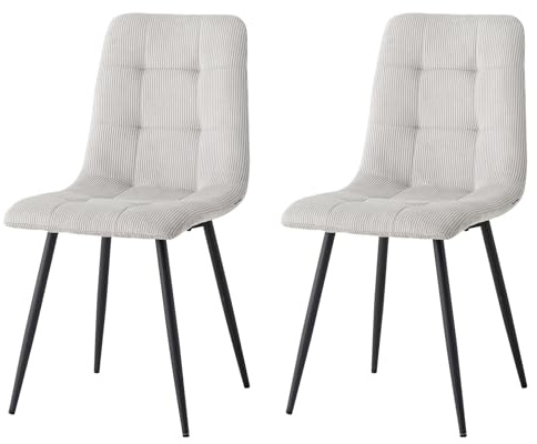 GrandCA HOME Lot de 2 Chaises de Salle à Manger avec Siège Rembourré en Velours Côtelé, Chaises de Cuisine Modernes avec Pieds en Métal,Gris