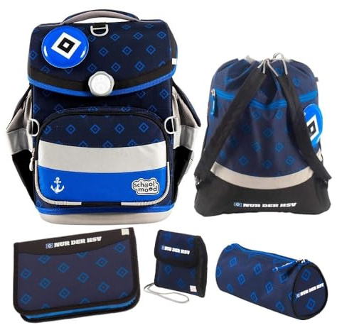 Familando - School Mood Timeless Air+ Schulranzen Set - 6-teilig mit Federmappe - HSV Fußball Verein - 980g leicht mit 23L Volumen - mit höhenverstellbarem System & Reflektoren- Ab 1. Klasse