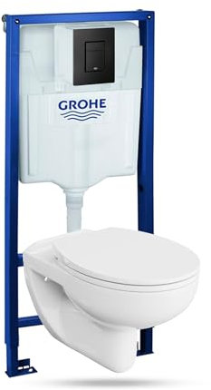 LAVITA Vorwandelement Solido + Wand Hänge WC Arctic Weiß Spülrandlos + WC-Sitz SoftClose Schwarzer Knopf Komplettset Unterputz Spülkasten Toilette Komplett Sett WC