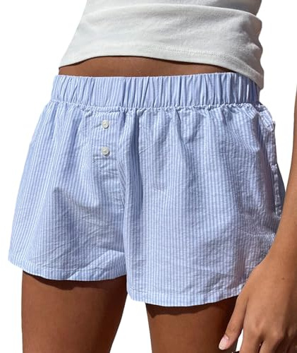 Damen Locker Weich Kariert Pyjama Bottom Shorts Niedlich Home