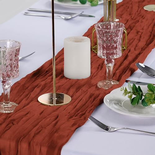 Peomeise Lot de 10 chemins de table en étamine, terre cuite, 43,2 x 274,3 cm, en gaze de style bohème pour décoration de fête prénatale, fête de mariage