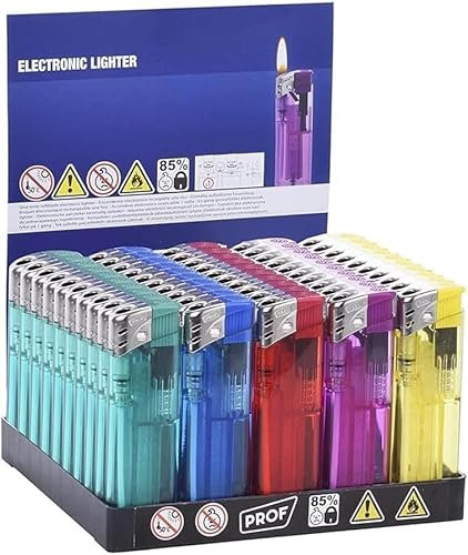 Pack de 50 Mecheros Recargables electrónicos de Colores Surtidos, fácil Encendido, Pack económico