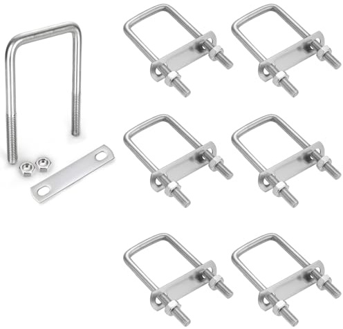 Bulloni a U M8, 6 Pezzi Cavallotto a U Acciaio Inox, Bullone a U Quadrato con Dadi e Piastra di Telaio, Staffa a U Bulloni Per Linstallazione di Tubazioni e Applicazioni Industriali (50 X 100 mm)