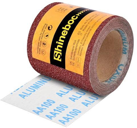 Shineboc Sandpaper Roll 115mm x 10m Trockenschleifpapier 120 Körnung | für Handschleifer zum Holz,Metall,Stahl,Edelstahl