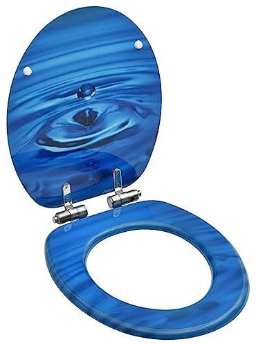 Abattant WC avec Couvercle à Fermeture Douce MDF Motif Goutte d'eau Bleue, siège et Couvercle Matériau de l'article : MDF