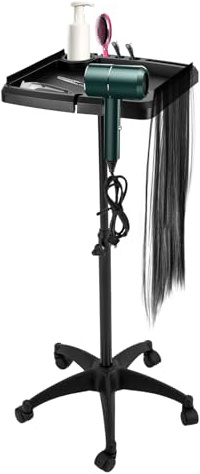 Carrello da salone arrotolabile per l'allungamento dei capelli, carrello per l'estensione dei capelli, regolabile in altezza 72,5 – 110 cm, per asciugacapelli, forbici, parrucche, cosmetici, smalto