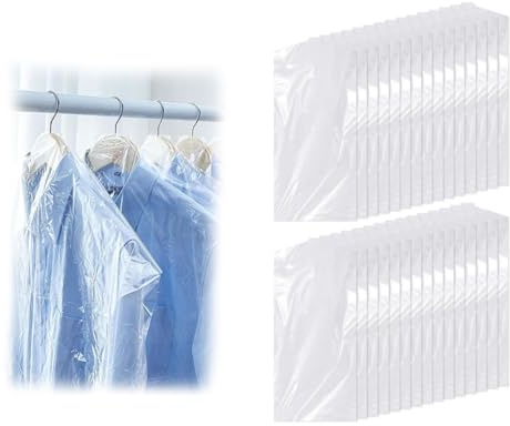 30 Stück Kleidersäcke,Transparent Kunststoff Kleiderschutzhülle 60x90 cm Hängende Kleidersäcke, Staubdicht Kleiderschutz,Waschbare Transparente Trockenreiniger Taschen für Anzüge Kleider Sakkos Hemden