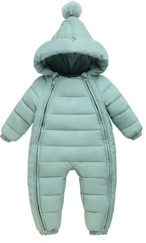 AIEOE Chaqueta Plumón Niño Traje de Nieve para Niños Mameluco Bebé Invierno Mono con Capucha Bebe 5-12 Meses Verde