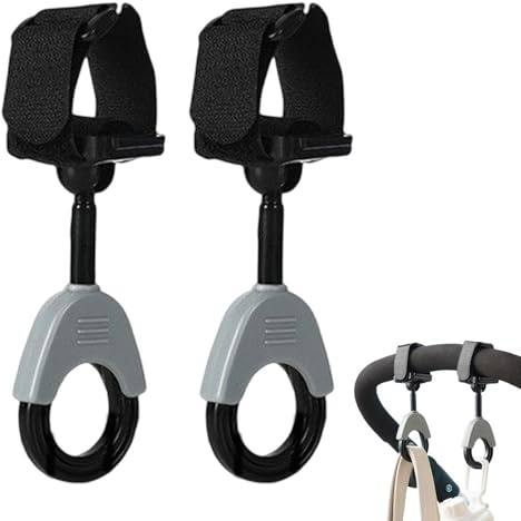 Ruwshuuk Ganci per passeggini per borse appese - Comode clip per passeggino regolabili con rotazione di 360 gradi per borsa per pannolini - Ganci multiuso per borse della spesa, cinghie con clip per