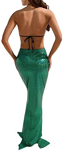 Edhomenn Costume de sirène pour femme, Halloween, cosplay, taille haute, jupe longue queue de sirène, costume pour jeu de rôle, Vert 07, S