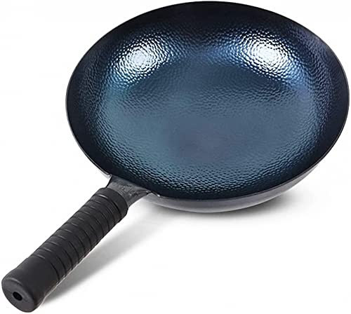 Pentola Cucina, padelle in ghisa, Wok martellati Tradizionali padelle Saltare in Padella Padella Wok Antiaderente a Fondo Tondo Wok in Ferro Pre-stagionato Senza Rivestimento