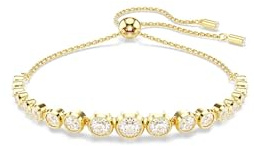 Swarovski Imber Bracciale Tennis, Gioiello con Cristalli Cry Bianchi, Tagli Arrotondati Misti, Montatura a Castone, Chiusura Scorrevole, Placcatura in Tonalità Oro, 24 x 0,6 cm