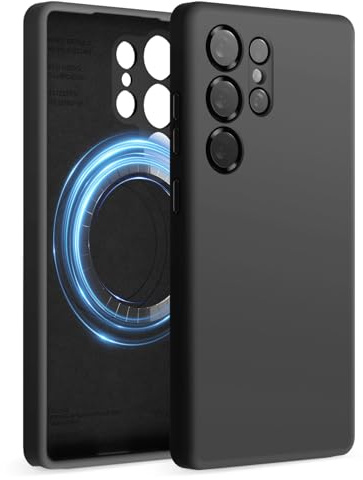 elago Kompatibel med Samsung Galaxy S25 Ultra fodral, magnetiskt silikonfodral, kompatibel med MagSafe-tillbehör, skyddshölje, stötsäker, smal, reptåligt mjukt mikrofiberfoder (svart)