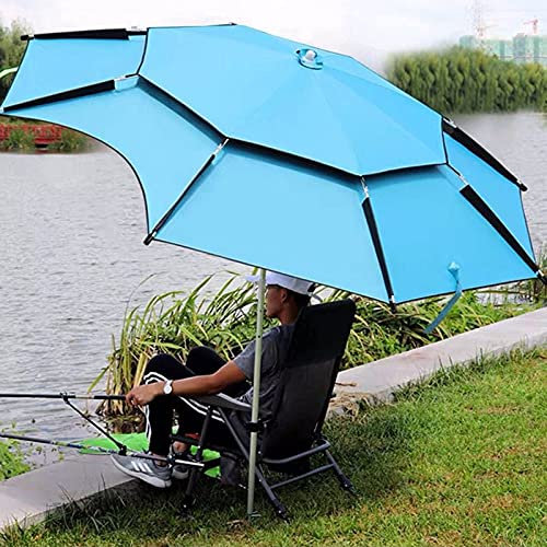 Parasol de pêche résistant au vent avec fonction inclinable, sac de transport inclus, idéal pour plage, terrasse, piscine, bleu, vert et orange