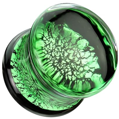 beyoutifulthings Ohr-Plug Risse Blau Grün Glas Ohr-Piercing Ohr-Schmuck Tunnel Double Flare Sattel-Verschluss 6-25mm