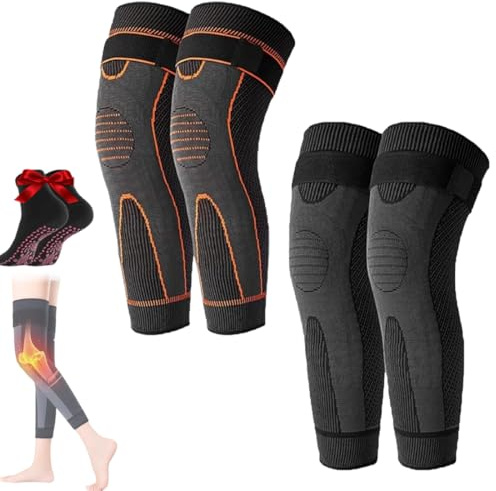 Aicao - Rodillera de compresión para calentamiento, protección de rodilla Aicao, rodillera autocalentable de acupresión con 1 par de calcetines moldeadores de acupresión autocalentables (2 unidades,
