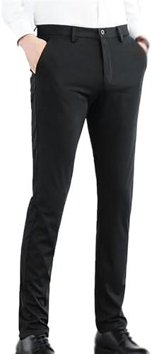 Pantalon habillé extensible pour homme, uni, fin, taille extensible, pantalon habillé décontracté, pantalon athlétique, affaires, formel, Noir , 50