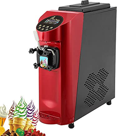 Ice Cream Maker,1000W Automatic Fruit Soft Serve Ice Cream Machine,Commercial Soft Ice Cream Machine, Stainless Steel Ice Cream Maker,with Material Shortage Warning,for Restaur(Red