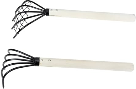 SUPVOX 2 Pezzi Rastrello per Vongole in Ferro e Legno, Strumento Manuale Design Ergonomico per Scavare in Sabbia e Terreno, per Giardinaggio e Pesca