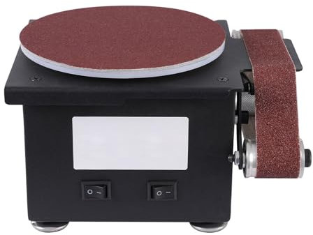 RjcdOPL Mini levigatrice a nastro e disco 100 W, 7 velocità regolabili, rotazione reversibile con 10 strisce e dischi abrasivi, per metallo, plastica, legno