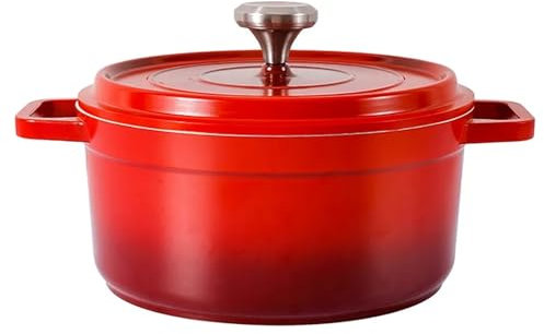 Cocotte Forno in alluminio pressofuso smaltato con coperchio Pentola for stufato da 4,7 litri for cottura del pane Casseruola Pentola antiaderente for tutte le fonti di calore 24 cm(Red)