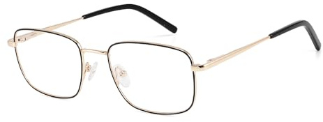 KUKU Blaulichtfilter Brille ohne Stärke für Damen Herren Ultraleichte Metall-Pilotengestell mit Doppelsteg, Langlebig & Blaulichtschutz Ideal für Büro, Gaming & Alltag (8843-Golden-Schwarz)
