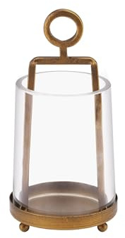 3'3 Wide Modern Metal Hurricane Lantern with Handmade Sturdy Glass Sleeve in Brass for Tealight Candle & Plants, Farmhouse Hurricane Industrial, Minimalistic, Shabby Chic (1, Brass, 3.3x5.2)