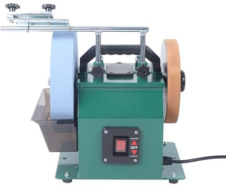 Electric Water Cooled Grinder with Adjustable Reservoir for Sharpening Knives, Chisels, and Planer Blades, 240W Wet and Dry Stone Grinder with 220 Mesh Wheel