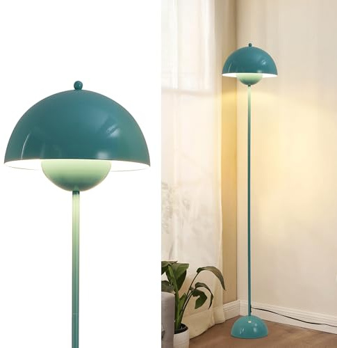 SUNLLOK Flower Pot Floor Lamp for Living Room, Metal Dome Lampshade Standing Floor Lamp with Foot Switch, Modern Reading Floor Light Fixture for Kitchen Island, Bedroom, Restaurant (Blue)
