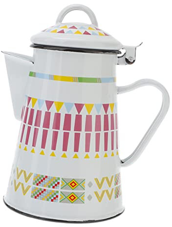 Healifty Enamel Home Coffee Pot 0.8l White Geometric Sky Handled Pour-Over Kettle Suitable for Office and Kitchen