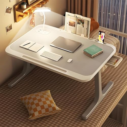 Laptop Bed Desk with Storage Drawer,Bookshelf and USB Lights, Protable Laptop Bed Stand Lap Desk with Foldable Legs for Kids Adults,Folding Laptops Tray Table for Couch/Bed/Sofa/Floor Use