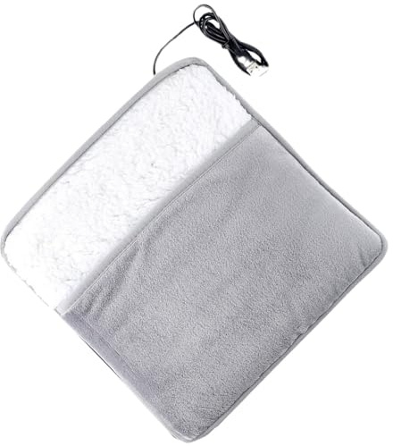 ARTSEWPLY Almohadilla Calefactora Eléctrica para Pies Portátil de Vellón Gris 30X30 CM Alimentación USB Calentador Plegable para Escritorio y Hogar Tapete Térmico para Mujeres y Hombres