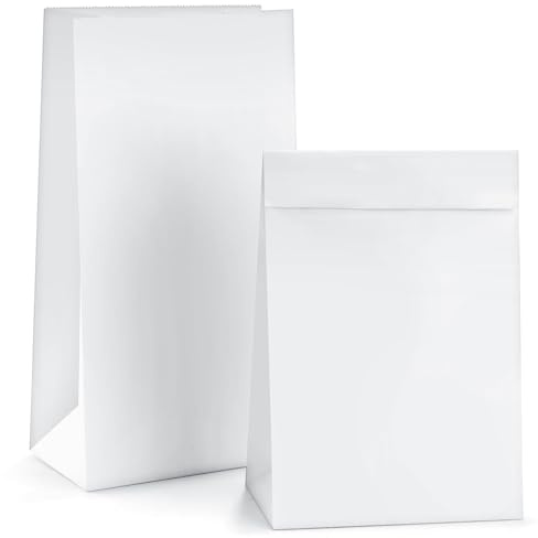 Eupako Lot de 50 sacs en papier kraft blancs avec fond carré - 17,8 x 10,5 x 34 cm - Jetables - Pour collations, déjeuner, sandwich, hamburgers, pâtisseries, bricolage, emballage (capacité de 6 lb)
