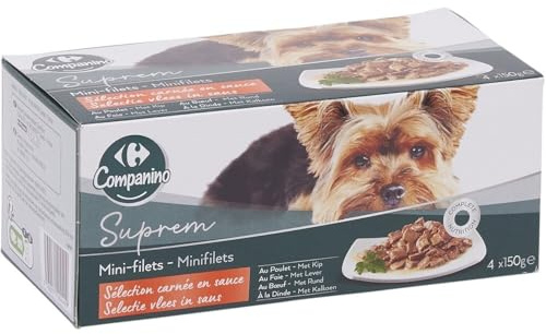 Générique COMPANINO - Pâtée pour Chien Adulte Filet Sauce Poulet Foie Boeuf Dinde | Savoureux et Onctueux | Repas Complet pour Chiens | Les 4 sachets de 150g | Lot DE 3