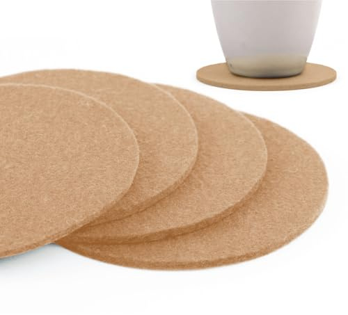 filzbrand Filz Untersetzer Rund für Gläser, 4 Stück (4er Set), Ø 10 cm in Beige, 5 mm Dick, aus 100% Wolle (Merinowolle) – Made in Germany