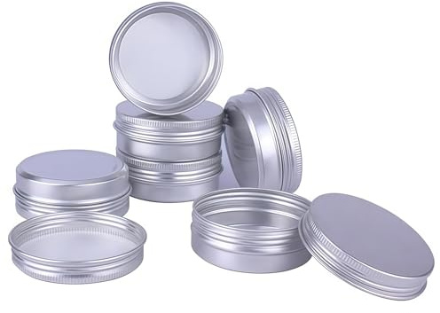 12PCS 60ML/Gram 2oz Silver Aluminum Cosmetic Sample Packing Tins Cases with Screw Lids Round Storage Jar Containers for Lip Balm DIY Salves Candles Eye Shadow Powder and Tea