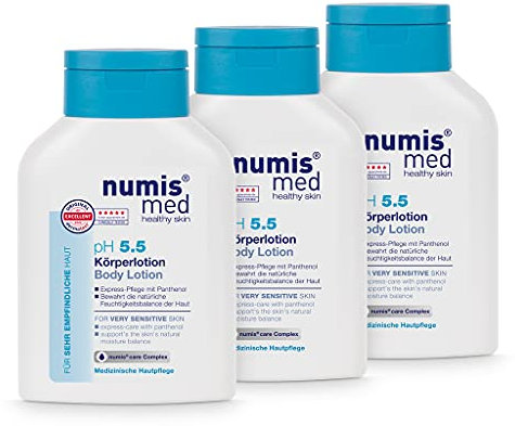 numis med Bodylotion ph 5.5-3er Pack Hautberuhigende Körperlotion für sehr empfindliche & sensible Haut - vegane Hautpflege ohne Silikone, Parabene & Mineralöl - Lotion (3x 200 ml)