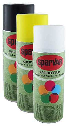 Malerversand SparVar Kreidespray mit Überkopfdüse, SET aus je 1x WEIß, SCHWARZ und GELB, je 400 ml