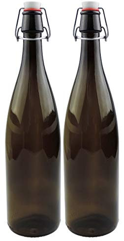 mikken 2 bottiglie di vetro marrone da 1 litro con chiusura a leva, in porcellana, con etichette