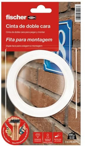 fischer - cinta de doble cara Sclm (blíster de 3 m) para pegar e instalar permanentemente, multifunción, de alto rendimiento, sin agujeros, fácil aplicación, posibilidad desmontaje rápido