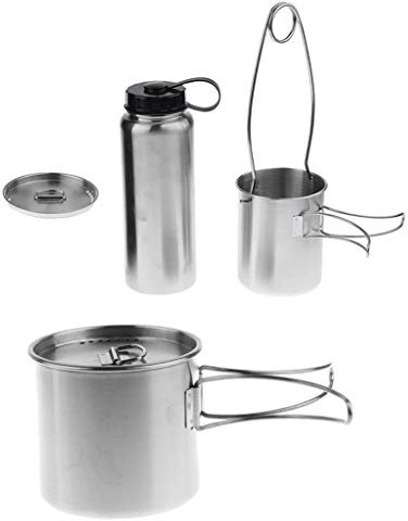 Tubayia Set of 5 Camping Crockery Set Stainless Steel Water Cup Cooking Pot for Outdoor Camping Hiking
