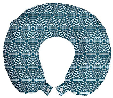 ABAKUHAUS abstrakte Geometrie Reisekissen Nackenstütze, Zeitgenössische Kunst, Schaumstoff Reiseartikel für Flugzeug und Auto, 30x30 cm, Petrol Blau Weiß