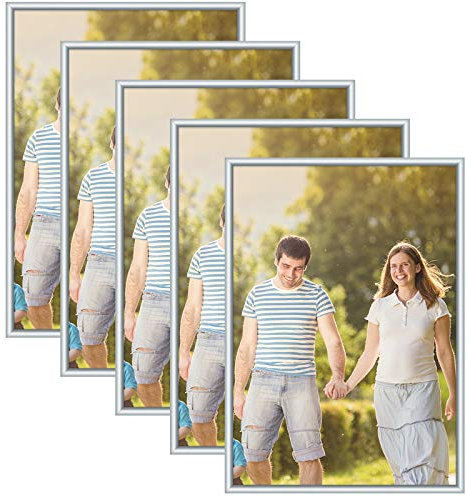 Alishomtll Bilderrahmen DIN A3 Bilderrahmen 5er Set, 29,7x42 cm, Fotorahmen Kunststoffrahmen Posterrahmen Set aus bruchsicherem Plexiglas zum Aufhängen für Mehrere Bilder Fotos Silber